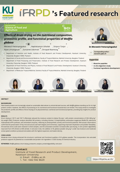 Effects of drum drying on the nutritional composition, proteomic profile, and functional properties of Wolffia globosa