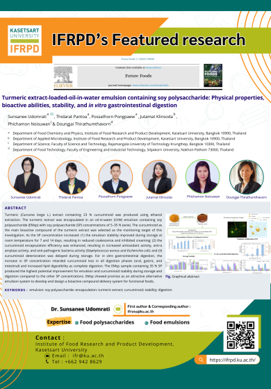 Turmeric extract-loaded-oil-in-water emulsion containing soy polysaccharide: Physical properties, bioactive abilities, stability, and in vitro gastrointestinal digestion