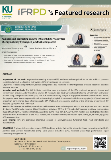 Angiotensin I-converting enzyme (ACE) inhibitory activities of enzymatically hydrolyzed jackfruit seed protein