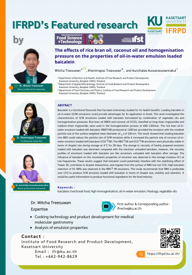 The effects of rice bran oil, coconut oil and homogenisation pressure on the properties of oil-in-water emulsion loaded baicalein